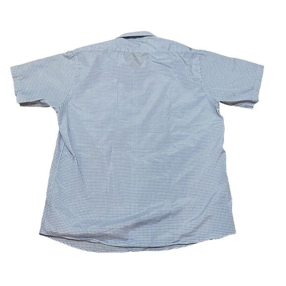Oleg‎ Cassini Men's 16.5 Short Sleeve Blue White Checked Button Up Casual Shirt - Picture 5 of 5